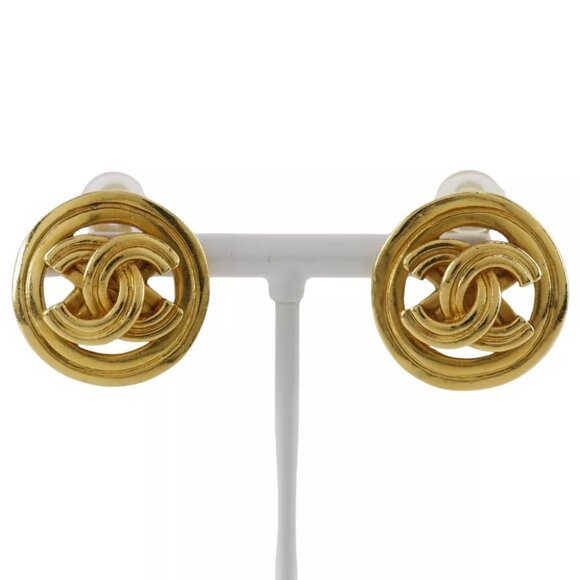 CHANEL COCO Mark Earring vintage Plated Gold 11.7g Women - Picture 1 of 10